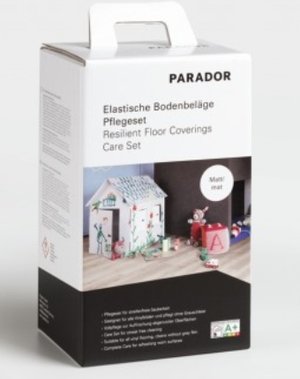 Parador Bodenpflege Set: 750 ml Vollpflege matt, 750 ml PU Reiniger, Pad wei, Pflegeanleitung fr Vinyl Bden Designboden Pflegeset elastische Bden